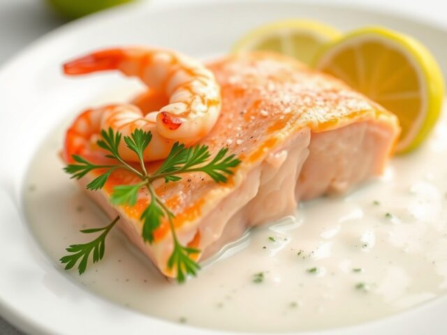 Zalmtaartje met garnalen en limoencrème