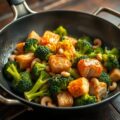 Zalmwok met broccoli en cashewnoten