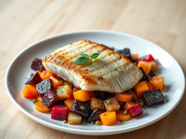 Zeebaars met ratatouille van rode biet
