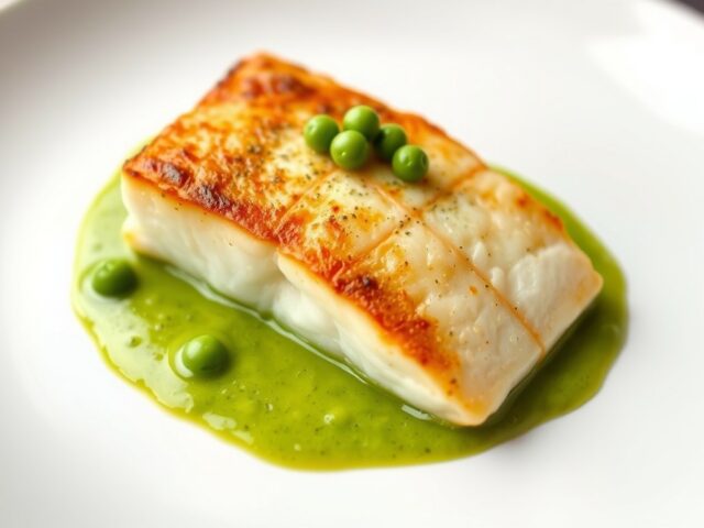 Zeebaarsfilet met erwtensaus