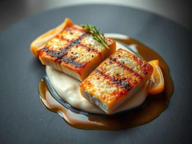 Zeebarbeel met lookpuree, venkel en bouillabaissejus