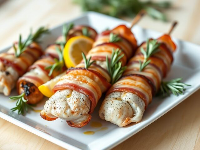 Zeeduivelspiesjes met bacon en rozemarijn