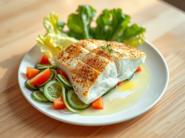Zeevis met Courgette-Tomaat-Komkommer-Sla