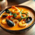 Zeevruchtencurry met gember en sperziebonen