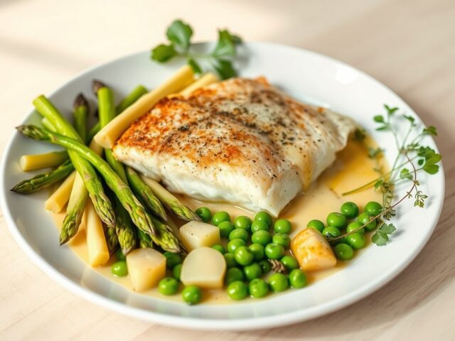 Zeewolf met asperges