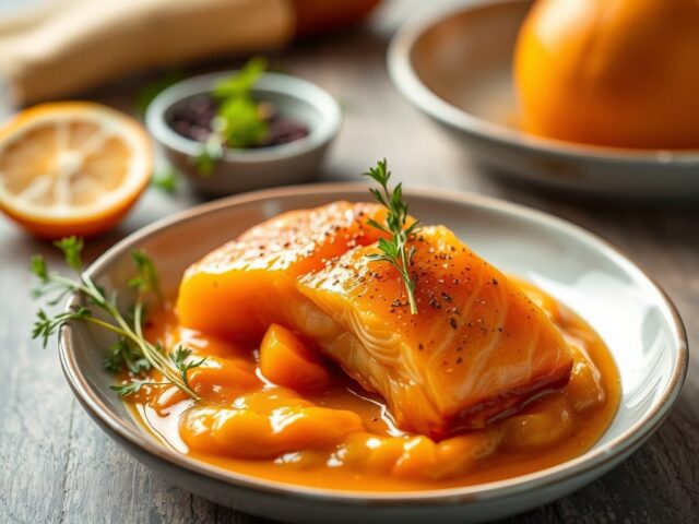 Zeewolf verpakt in gerookte zalm, nolly pratsaus