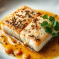 Zeewolffilet met gekruid livarspek en een petersel