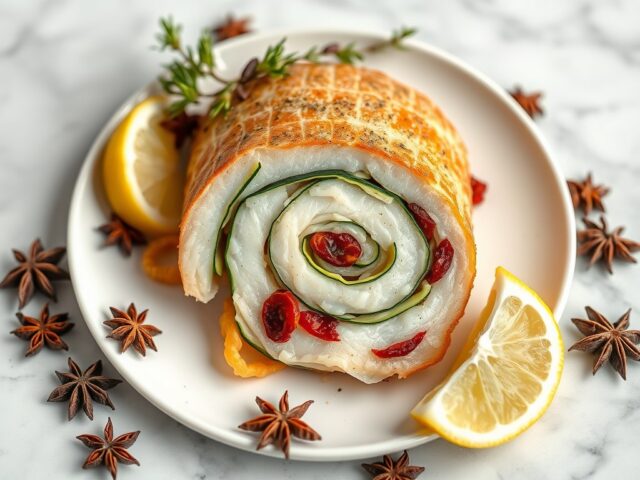 Zeewolfroulade met steranijs
