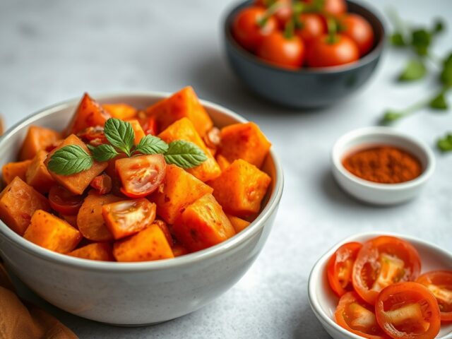 Zoete aardappelen met tomaat