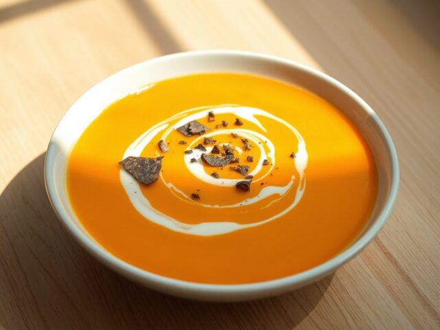 Zoete aardappelsoep met truffel