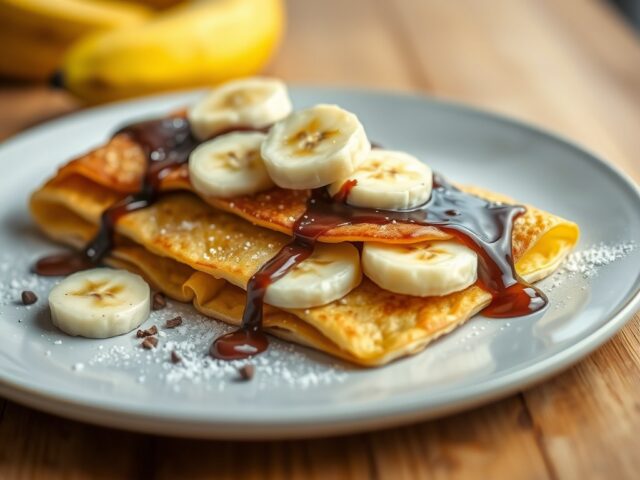 Zoete bladerdeegflappen met banaan, kokos+chocola — AI-gegenereerde illustratie