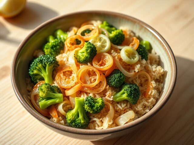 Zoete citrus en broccoli rijst