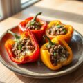 Zoete paprika`s gevuld met kalfsgehakt