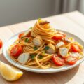 Zomerpasta met kip en tomaat
