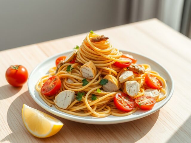 Zomerpasta met kip en tomaat
