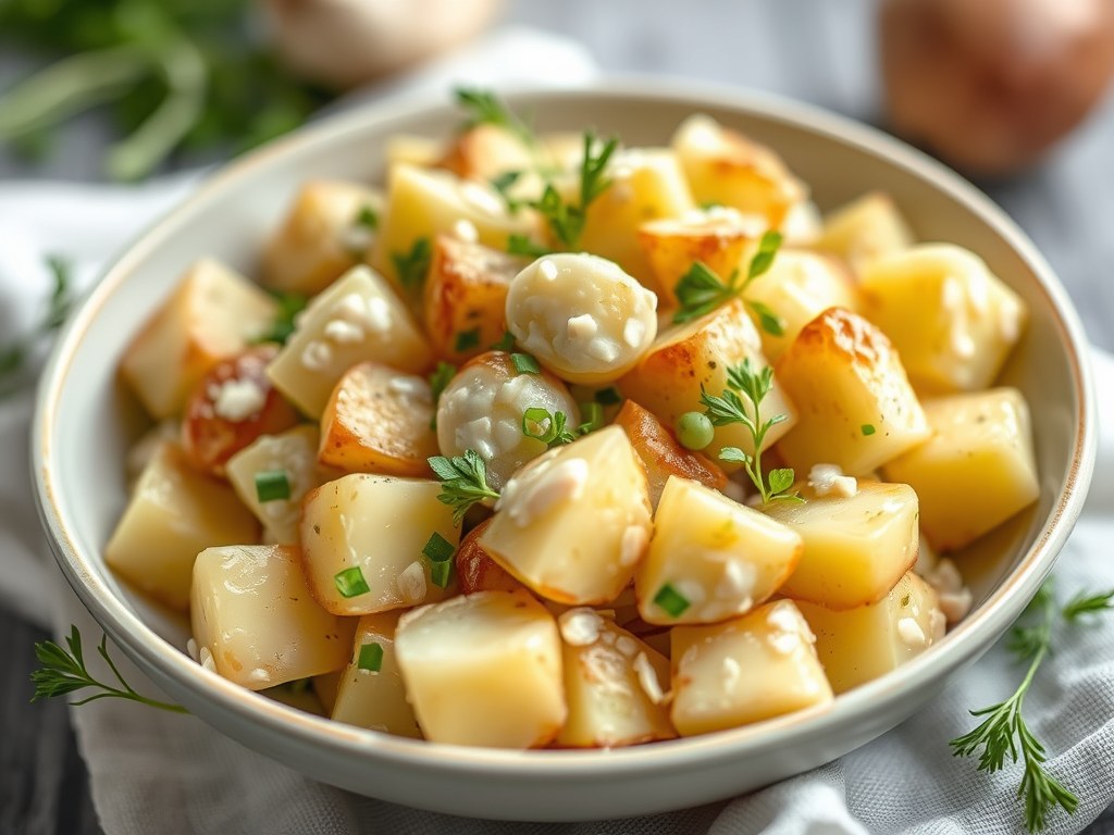 Zomerse aardappelsalade, AI-gegenereerde illustratie