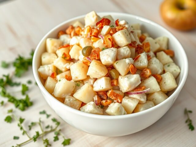 Zomerse aardappelsalade met spekjes