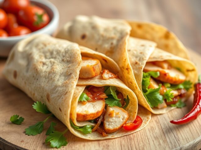 Zomerse wraps met geroosterde reepjes kalkoen en O