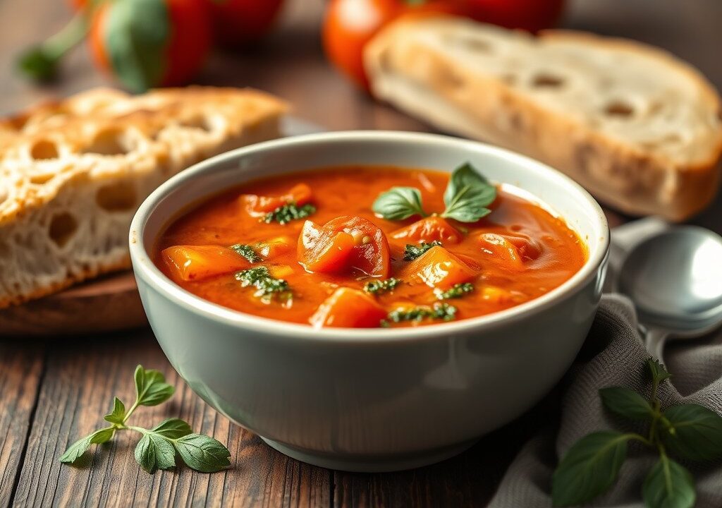 Zuppa di pomodoro – Italiaanse tomatensoep — AI-gegenereerde illustratie