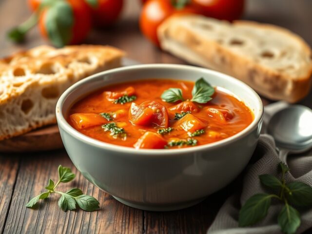 Zuppa di pomodoro – Italiaanse tomatensoep — AI-gegenereerde illustratie
