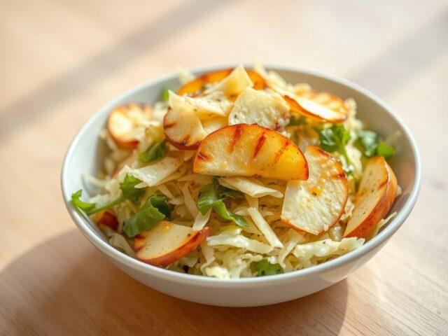 Zuurkoolsalade met gegrilde appel en Leidse kaas