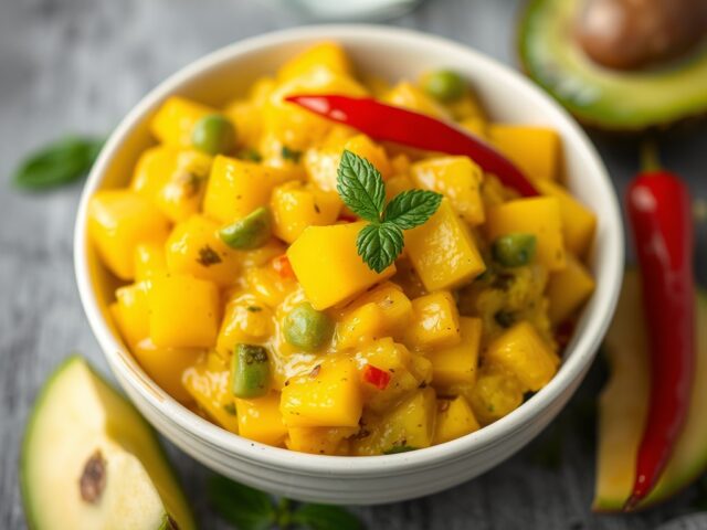 Zuurkoolsalade met mango en avocado — AI-gegenereerde illustratie