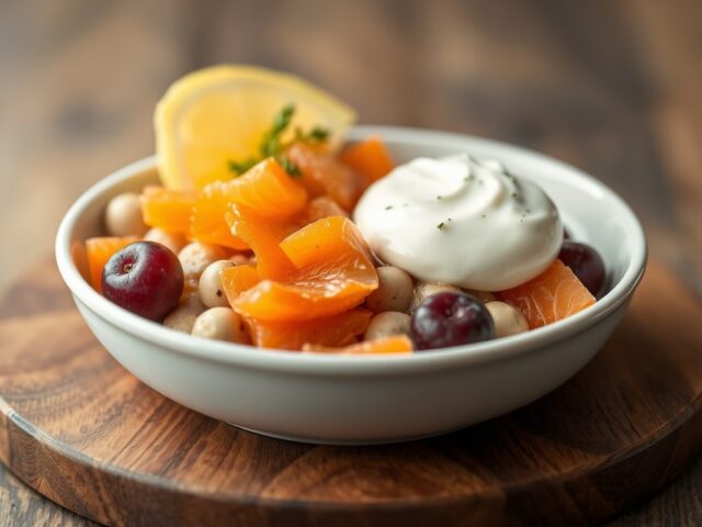 Zuurkoolsalade met vis,vlees en gevogelte