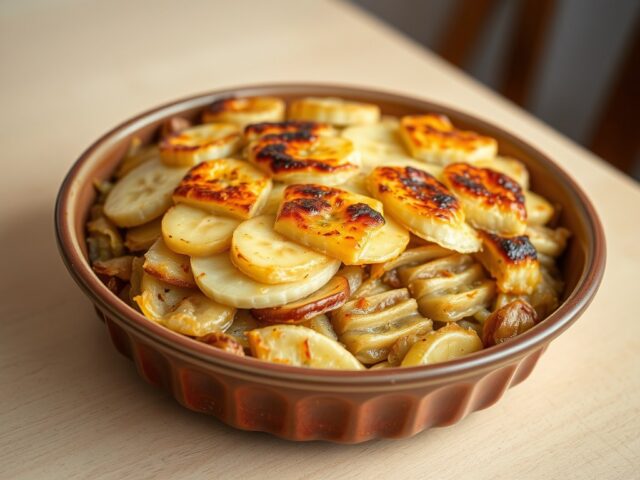 Zuurkoolschotel met banaan en kaas