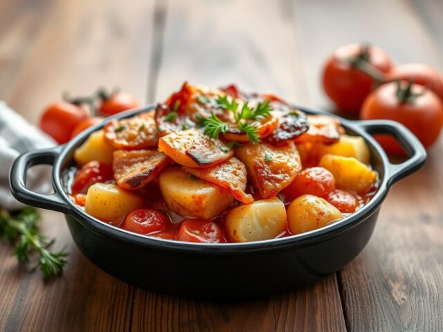 Zuurkoolschotel (ovenschotel) — AI-gegenereerde illustratie