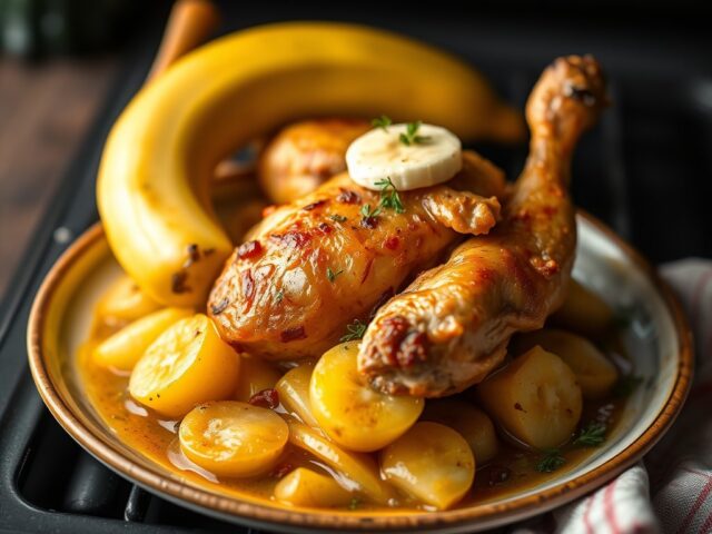Zuurkoolstamppot met banaan en kip uit de oven
