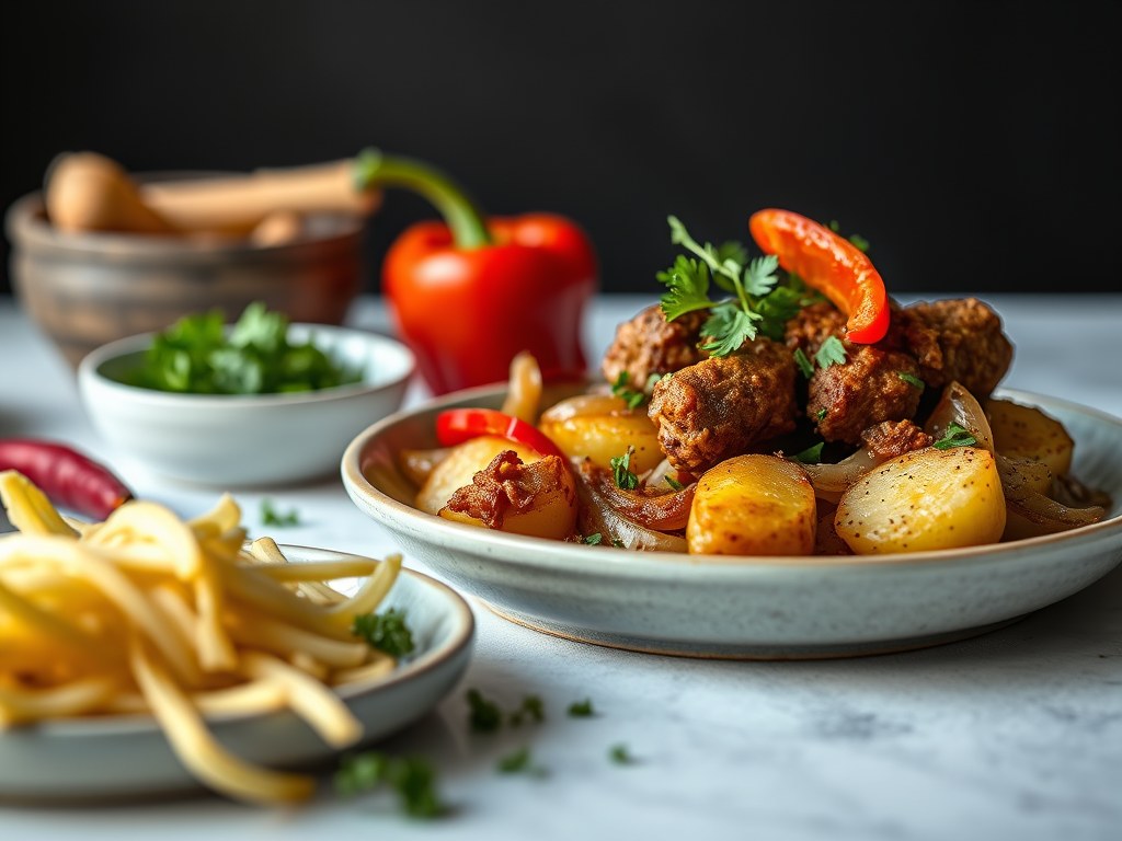 Zuurkoolstamppot met shoarma, AI-gegenereerde illustratie