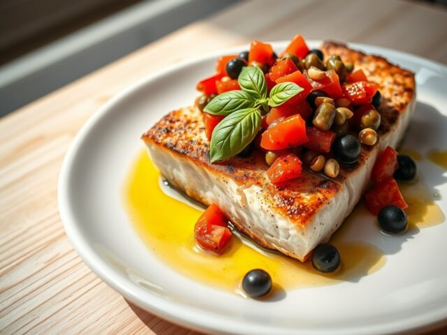 Zwaardvis met tomaten-tapenade