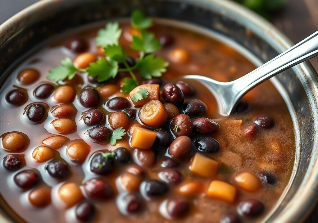 Zwarte Bonensoep, met Cola Ham bouillon, AI-gegenereerde illustratie