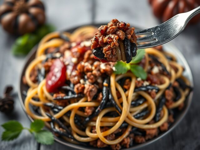 Zwarte pasta met bloedsaus