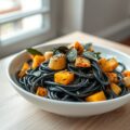 Zwarte pasta met pompoen