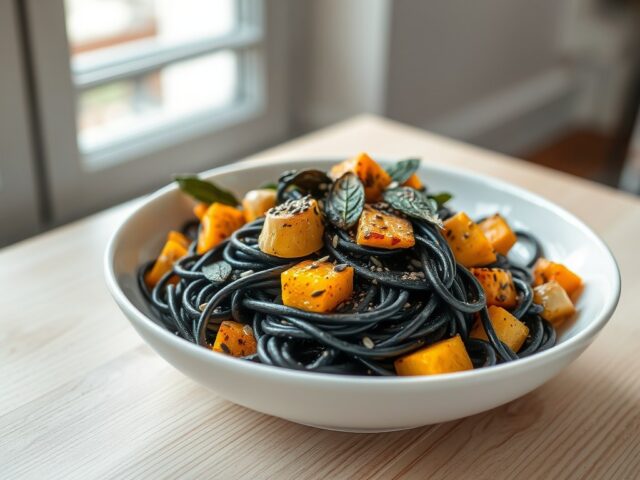 Zwarte pasta met pompoen