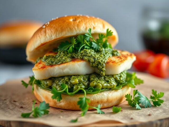 Zweedse visburger met peterseliepesto — AI-gegenereerde illustratie