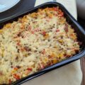 Mexicaanse rijst ovenschotel met paprika gehakt en paprika