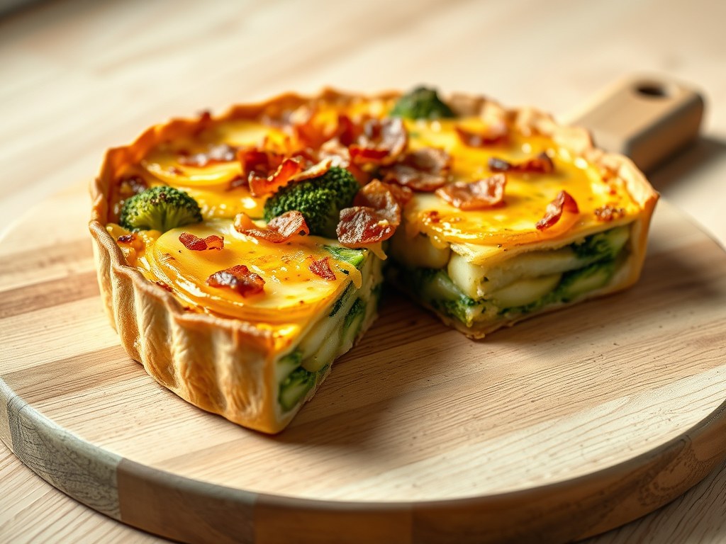 Aardappel-broccolitaart, AI-gegenereerde illustratie