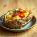 Aardappel in de schil met kaas en tomaat