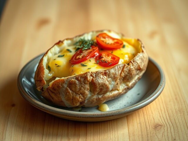 Aardappel in de schil met kaas en tomaat