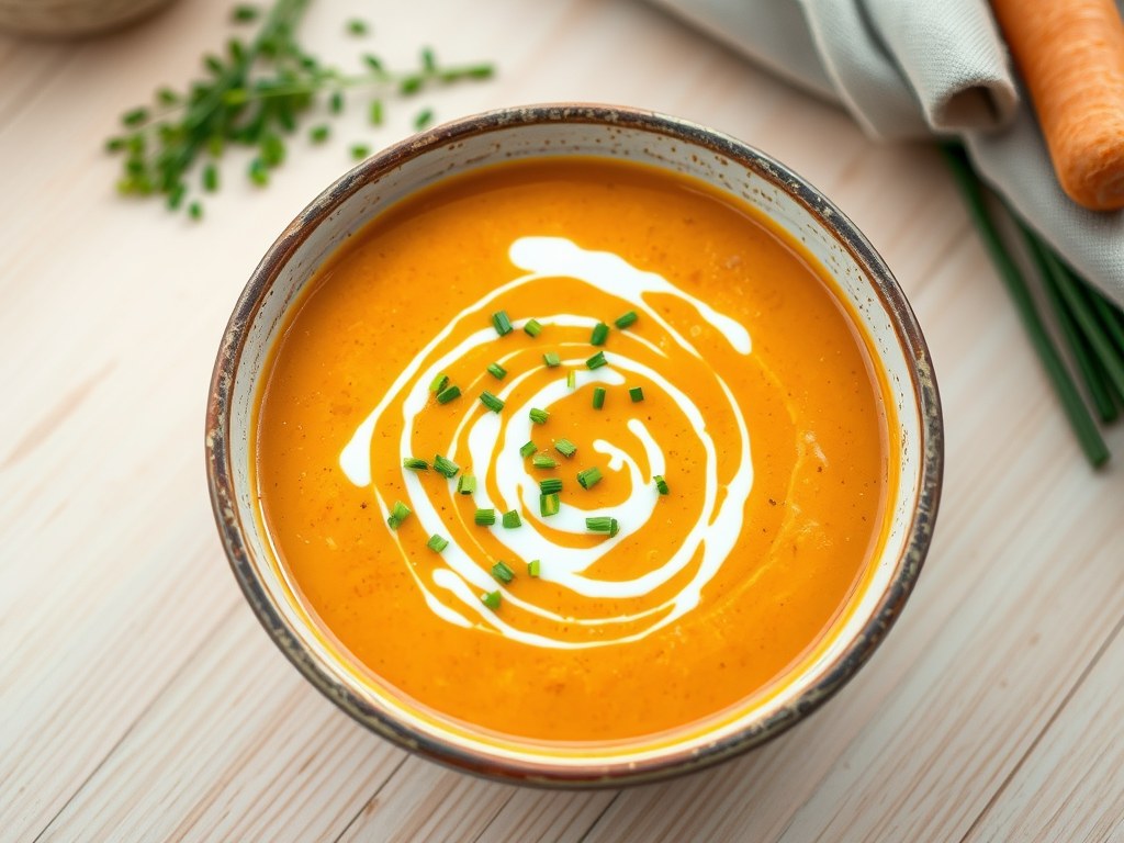 Aardappel-paprika-wortelsoep, AI-gegenereerde illustratie