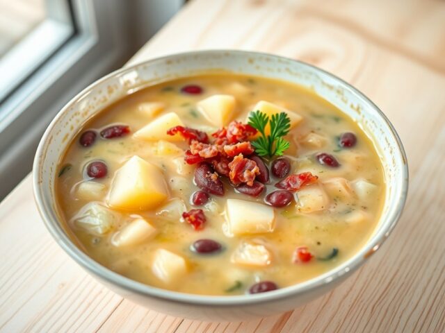 Aardappel-preisoep met rode bonen