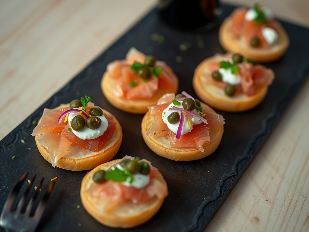 Aardappelblini’s met gerookte vis, AI-gegenereerde illustratie