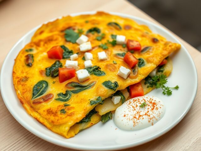Aardappelomelet met spinazie en feta