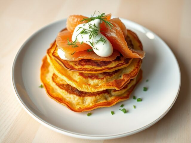 Aardappelpannekoekjes met Gerookte Vis en Dille-crême