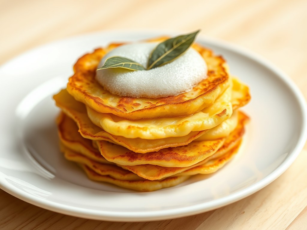 Aardappelpoffertjes met noilly prat-schuim, AI-gegenereerde illustratie