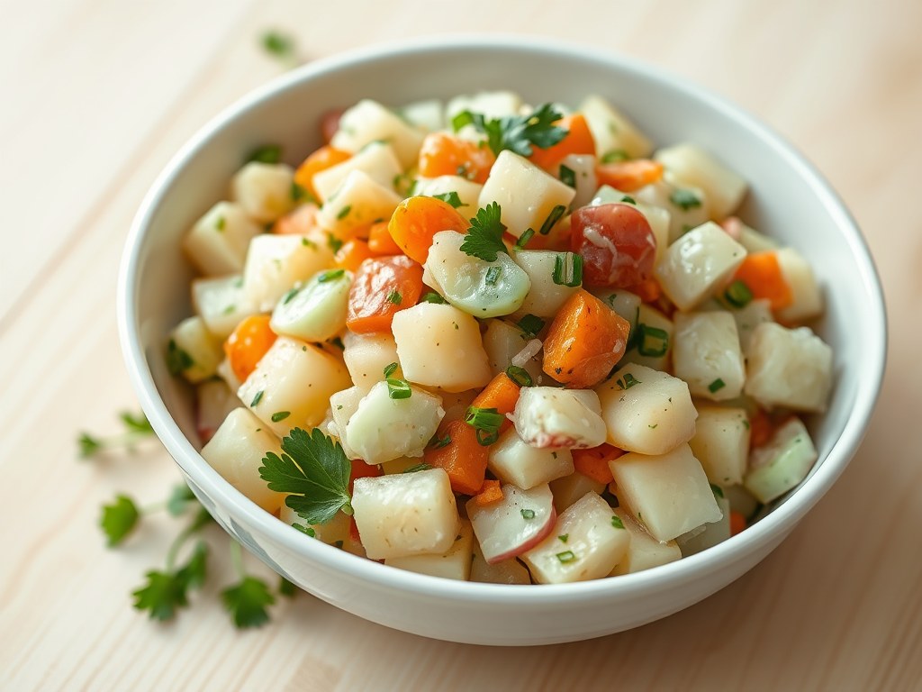 Aardappelsalade II (met Komkommer en Wortelen), AI-gegenereerde illustratie