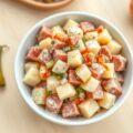 Aardappelsalade met ardennerboterhamworst en appel