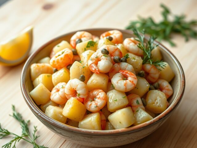 Aardappelsalade met garnalen